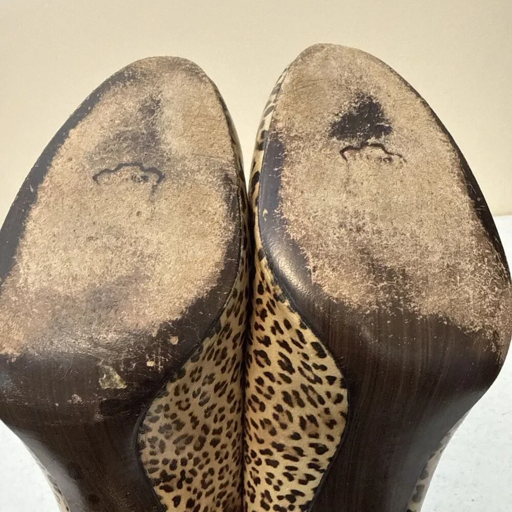Stuart Weitzman Round Toe Pumps Stiletto Heels Brown Leopard Heels Women's 7 M